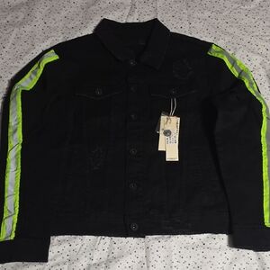 KDNK black Denim Jacket with Neon Green Stripes